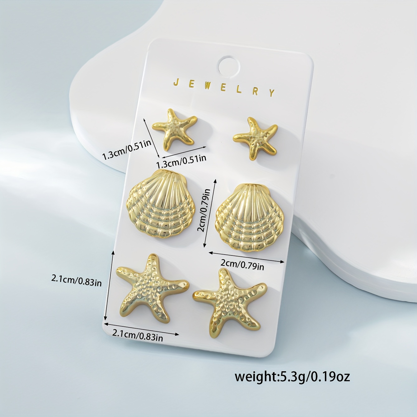 6pcs Starfish & Shell Stud Earrings Set Summer Vacation Style Beach Jewelry